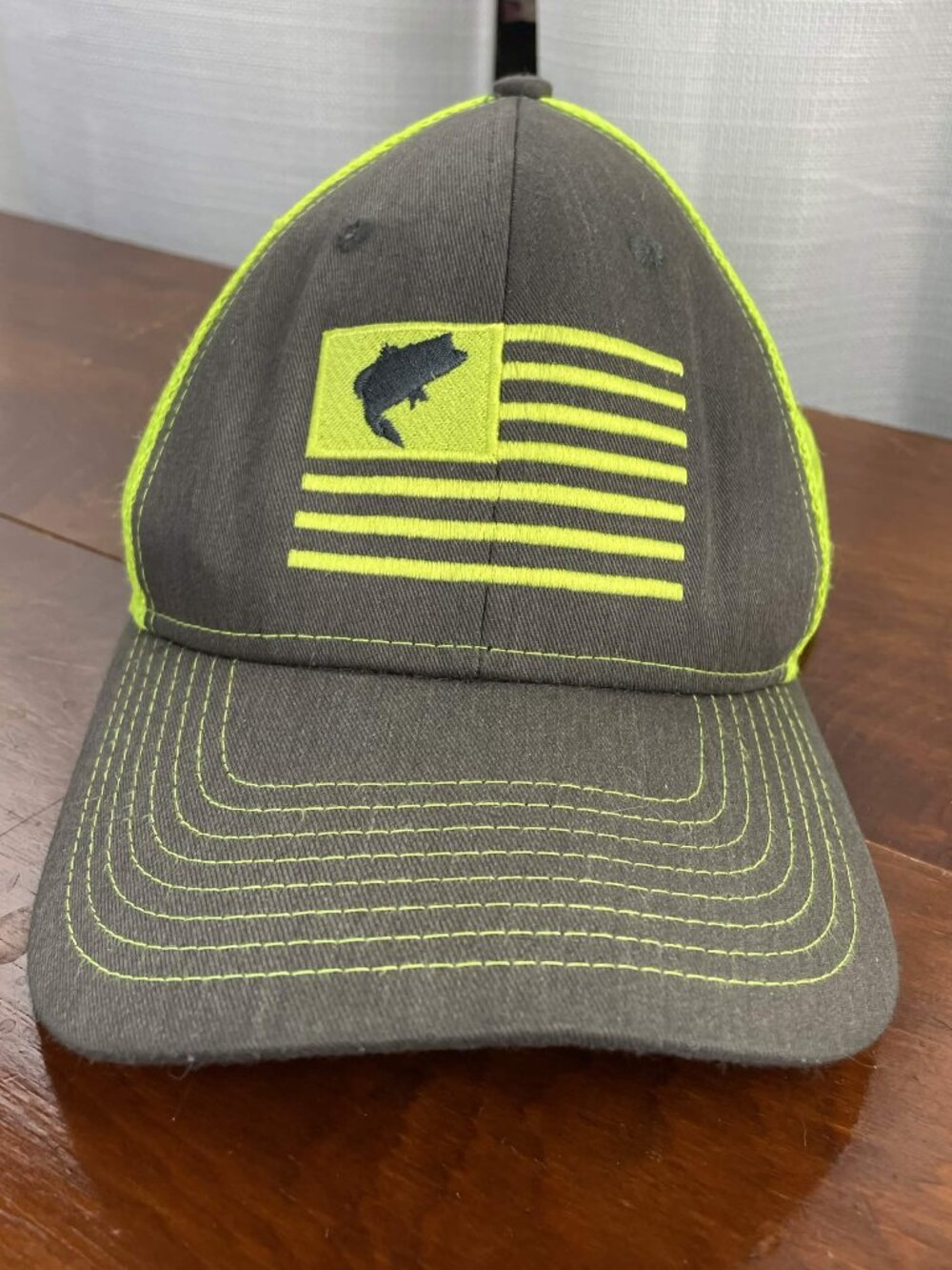 Fierce Headwear USA Bass Flag Trucker Snapback Hat Gray & High-Vis